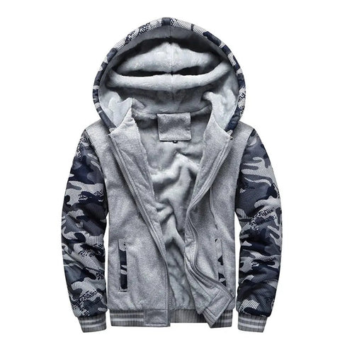 Men’s Premium Camouflage Winter Jacket - Thick Fleece-Lined Long Sleeve Coat with Hood - Casual Streetwear - Warms Hoodies