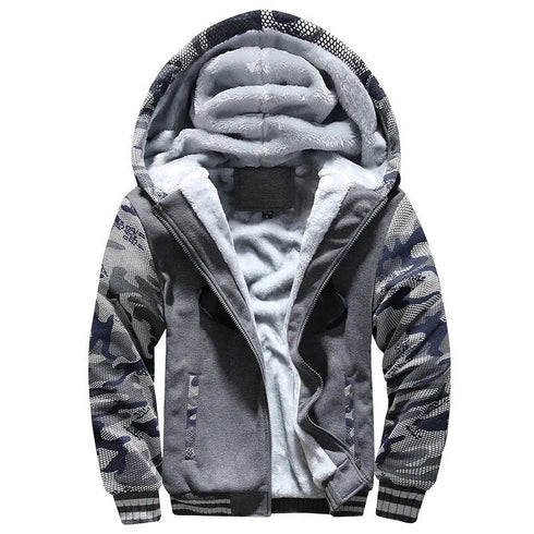Men’s Premium Camouflage Winter Jacket - Thick Fleece-Lined Long Sleeve Coat with Hood - Casual Streetwear - Warms Hoodies