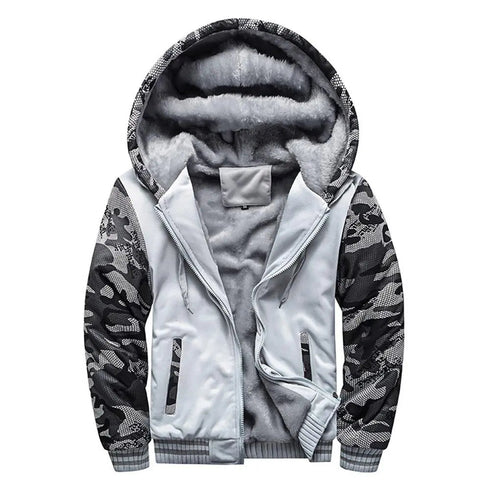 Men’s Premium Camouflage Winter Jacket - Thick Fleece-Lined Long Sleeve Coat with Hood - Casual Streetwear - Warms Hoodies
