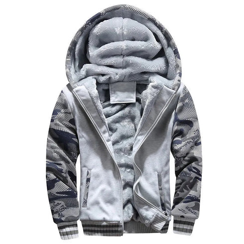 Men’s Premium Camouflage Winter Jacket - Thick Fleece-Lined Long Sleeve Coat with Hood - Casual Streetwear - Warms Hoodies