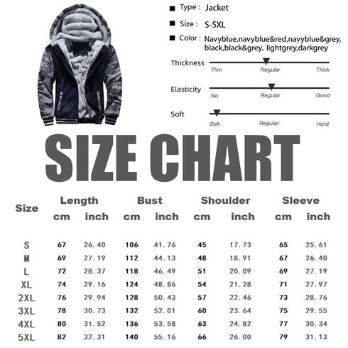 Men’s Premium Camouflage Winter Jacket - Thick Fleece-Lined Long Sleeve Coat with Hood - Casual Streetwear - Warms Hoodies