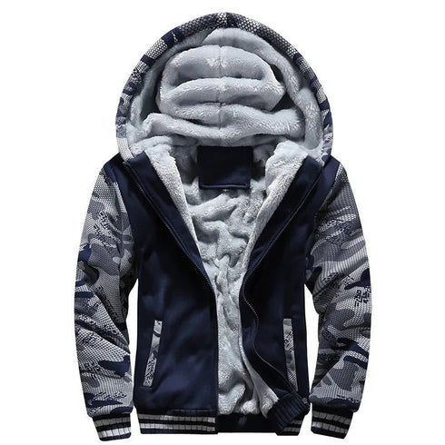 Men’s Premium Camouflage Winter Jacket - Thick Fleece-Lined Long Sleeve Coat with Hood - Casual Streetwear - Warms Hoodies