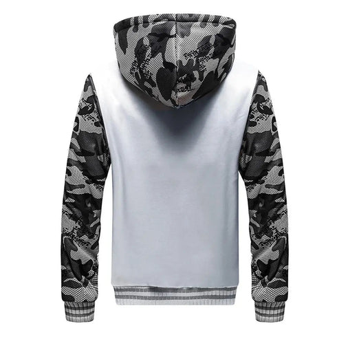 Men’s Premium Camouflage Winter Jacket - Thick Fleece-Lined Long Sleeve Coat with Hood - Casual Streetwear - Warms Hoodies