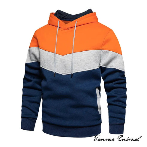 Men’s Premium Fleece Hooded Sweatshirt: Stylish Autumn and Winter Streetwear with Patchwork Design - Warms Hoodies