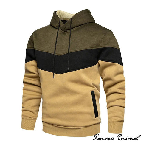 Men’s Premium Fleece Hooded Sweatshirt: Stylish Autumn and Winter Streetwear with Patchwork Design - Warms Hoodies