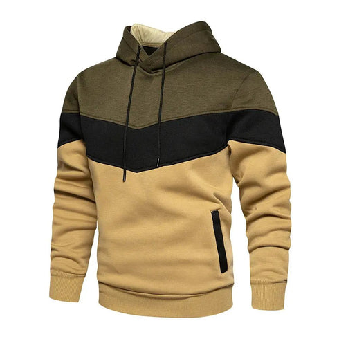 Men’s Premium Fleece Hooded Sweatshirt: Stylish Autumn and Winter Streetwear with Patchwork Design - Warms Hoodies