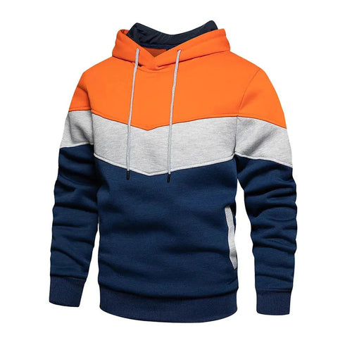 Men’s Premium Fleece Hooded Sweatshirt: Stylish Autumn and Winter Streetwear with Patchwork Design - Warms Hoodies