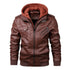 Men's PU Leather Biker Jacket - Autumn Casual Motorcycle Style, Detachable Hood, Brand Clothing - Warms Hoodies