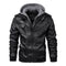 Men's PU Leather Biker Jacket - Autumn Casual Motorcycle Style, Detachable Hood, Brand Clothing - Warms Hoodies