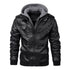 Men's PU Leather Biker Jacket - Autumn Casual Motorcycle Style, Detachable Hood, Brand Clothing - Warms Hoodies