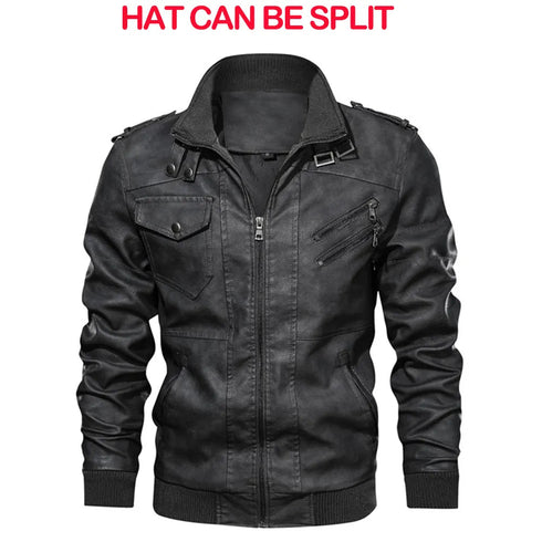 Men's PU Leather Biker Jacket - Autumn Casual Motorcycle Style, Detachable Hood, Brand Clothing - Warms Hoodies