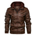 Men's PU Leather Biker Jacket - Autumn Casual Motorcycle Style, Detachable Hood, Brand Clothing - Warms Hoodies