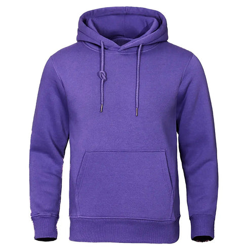Men’s Solid Color Fleece Hoodies: Warm, Breathable Pullovers for Casual Streetwear Fashion - Warms Hoodies