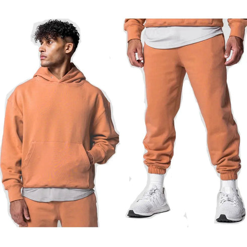Men's Thick Cotton Training Sets Hoodie Casual Sports Pullover Hooded 2-piece Top with Pants Sweatshirts - Warms Hoodies