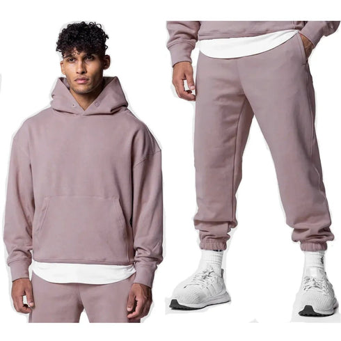Men's Thick Cotton Training Sets Hoodie Casual Sports Pullover Hooded 2-piece Top with Pants Sweatshirts - Warms Hoodies
