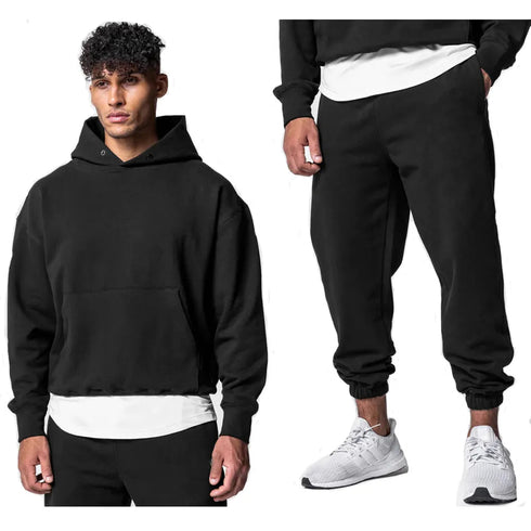 Men's Thick Cotton Training Sets Hoodie Casual Sports Pullover Hooded 2-piece Top with Pants Sweatshirts - Warms Hoodies