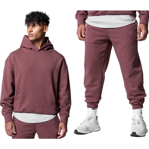 Men's Thick Cotton Training Sets Hoodie Casual Sports Pullover Hooded 2-piece Top with Pants Sweatshirts - Warms Hoodies