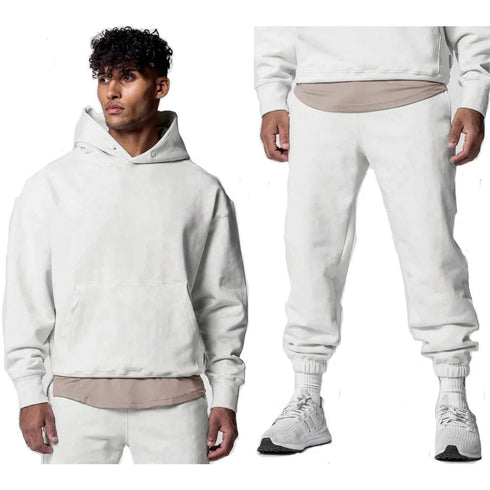 Men's Thick Cotton Training Sets Hoodie Casual Sports Pullover Hooded 2-piece Top with Pants Sweatshirts - Warms Hoodies