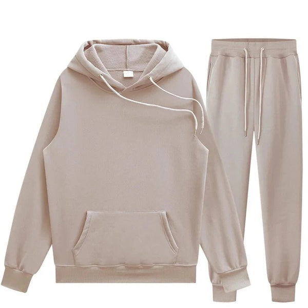Men’s Two-Piece Solid Color Hoodie and Pants Set - Premium Casual Sportswear Tracksuit - Warms Hoodies