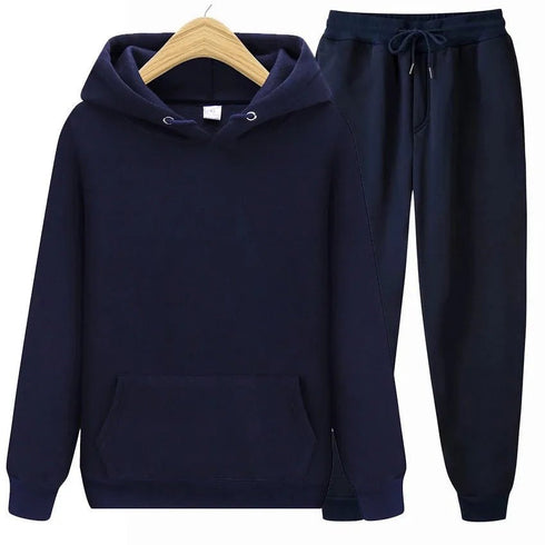 Men’s Two-Piece Solid Color Hoodie and Pants Set - Premium Casual Sportswear Tracksuit - Warms Hoodies