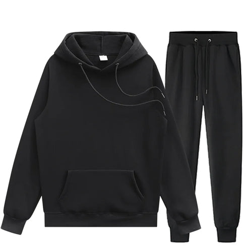 Men’s Two-Piece Solid Color Hoodie and Pants Set - Premium Casual Sportswear Tracksuit - Warms Hoodies