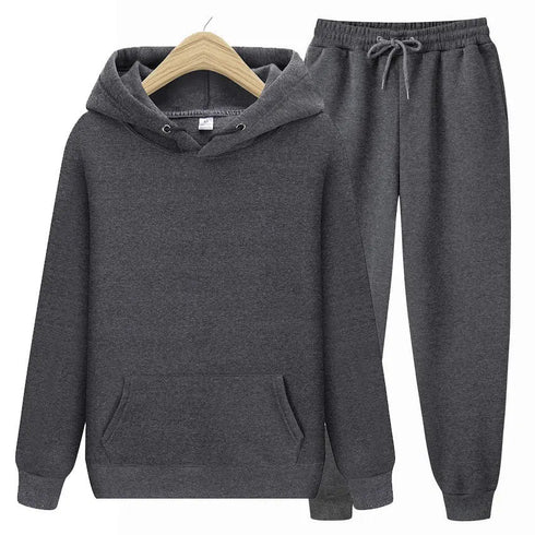 Men’s Two-Piece Solid Color Hoodie and Pants Set - Premium Casual Sportswear Tracksuit - Warms Hoodies