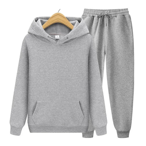 Men’s Two-Piece Solid Color Hoodie and Pants Set - Premium Casual Sportswear Tracksuit - Warms Hoodies