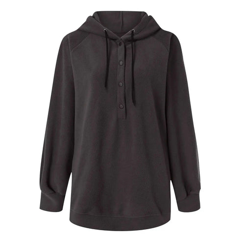 Oversized Women’s Hoodie: New Polar Fleece, Casual Solid Button, Harajuku Loose Pullover, Streetwear Style - Warms Hoodies