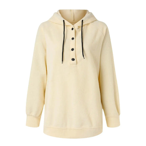Oversized Women’s Hoodie: New Polar Fleece, Casual Solid Button, Harajuku Loose Pullover, Streetwear Style - Warms Hoodies