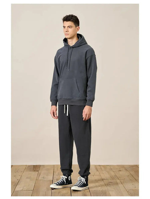 Premium Autumn Hoodies for Men: High-Quality, Thick 360g Fabric, Solid Basic Sweatshirts with Jogger - Warms Hoodies