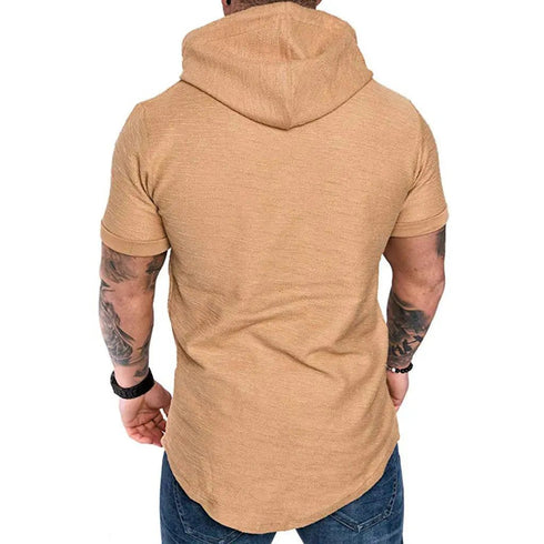 Premium Men’s Short-Sleeve Hoodies: Casual Solid Color Sweatshirts for the Modern Man - Warms Hoodies