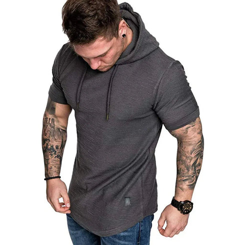 Premium Men’s Short-Sleeve Hoodies: Casual Solid Color Sweatshirts for the Modern Man - Warms Hoodies