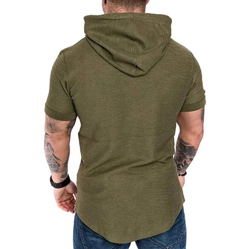 Premium Men’s Short-Sleeve Hoodies: Casual Solid Color Sweatshirts for the Modern Man - Warms Hoodies