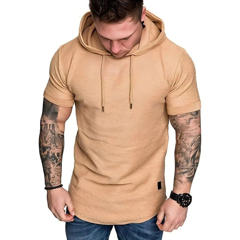 Premium Men’s Short-Sleeve Hoodies: Casual Solid Color Sweatshirts for the Modern Man - Warms Hoodies