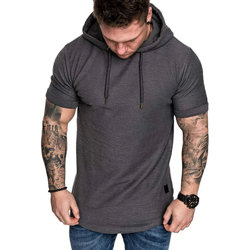Premium Men’s Short-Sleeve Hoodies: Casual Solid Color Sweatshirts for the Modern Man - Warms Hoodies