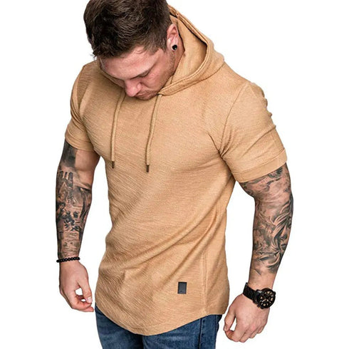 Premium Men’s Short-Sleeve Hoodies: Casual Solid Color Sweatshirts for the Modern Man - Warms Hoodies