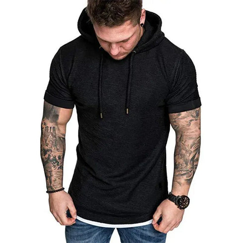 Premium Men’s Short-Sleeve Hoodies: Casual Solid Color Sweatshirts for the Modern Man - Warms Hoodies