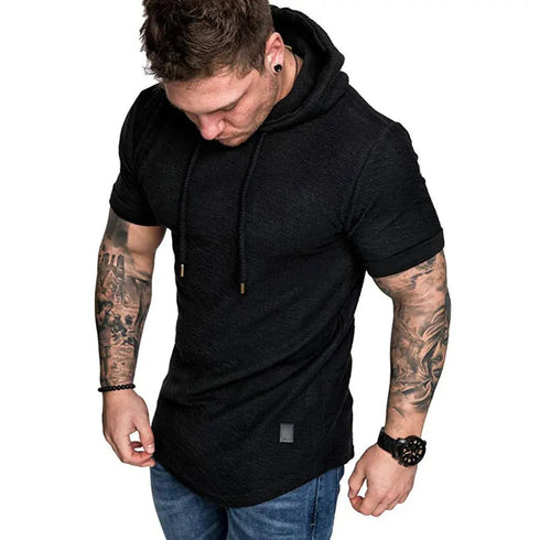 Premium Men’s Short-Sleeve Hoodies: Casual Solid Color Sweatshirts for the Modern Man - Warms Hoodies