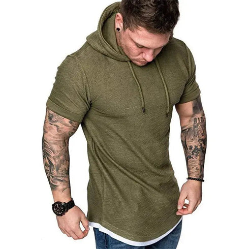 Premium Men’s Short-Sleeve Hoodies: Casual Solid Color Sweatshirts for the Modern Man - Warms Hoodies