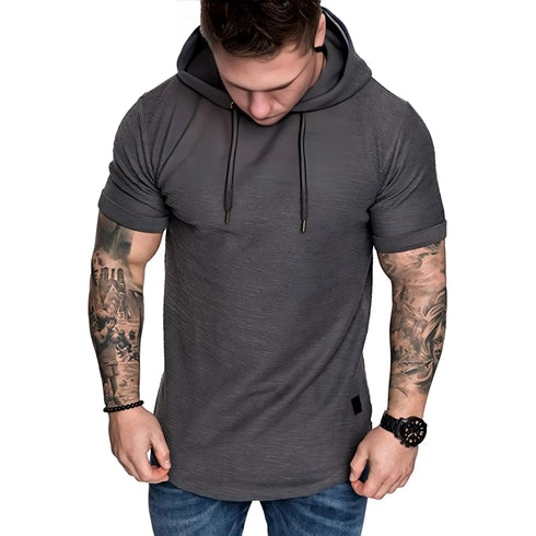 Premium Men’s Short-Sleeve Hoodies: Casual Solid Color Sweatshirts for the Modern Man - Warms Hoodies