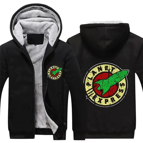 Premium Planet Express Hoodie for Men and Women USA Size Thick Fleece Lining Warm Hooded Jacket with Zipper - Warms Hoodies