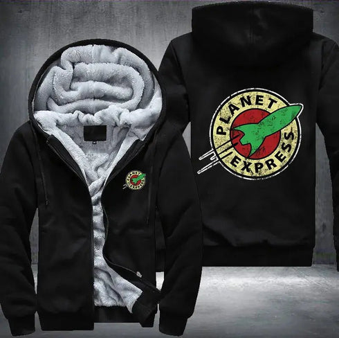 Premium Planet Express Hoodie for Men and Women USA Size Thick Fleece Lining Warm Hooded Jacket with Zipper - Warms Hoodies