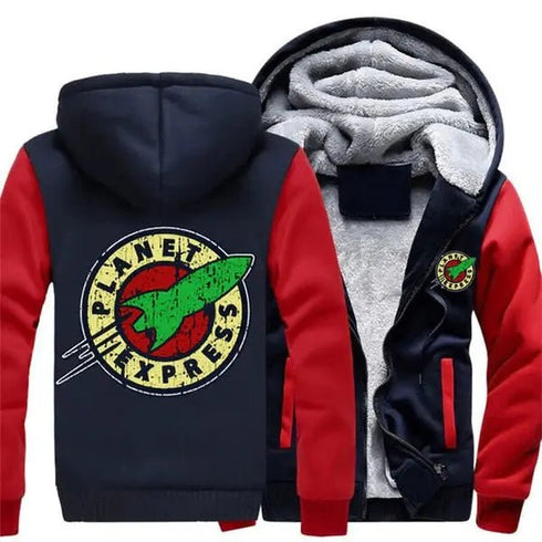 Premium Planet Express Hoodie for Men and Women USA Size Thick Fleece Lining Warm Hooded Jacket with Zipper - Warms Hoodies