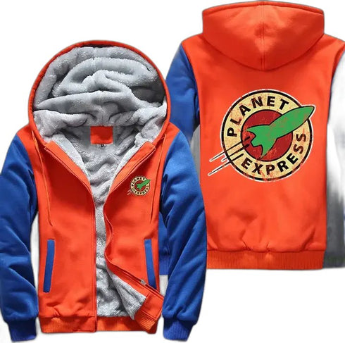 Premium Planet Express Hoodie for Men and Women USA Size Thick Fleece Lining Warm Hooded Jacket with Zipper - Warms Hoodies