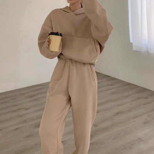 Premium Women’s Fleece Tracksuit: Hooded Sweatshirt and Jogging Pants - Casual Two-Piece Set - Warms Hoodies