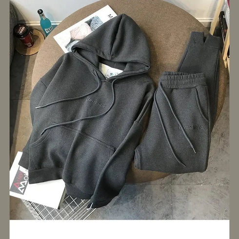 Premium Women’s Winter Tracksuit Set: Hooded Sweatshirt and Drawstring Pants with Pockets - Warms Hoodies