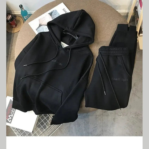 Premium Women’s Winter Tracksuit Set: Hooded Sweatshirt and Drawstring Pants with Pockets - Warms Hoodies