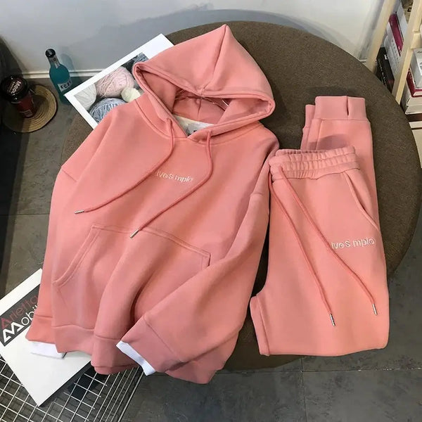 Premium Women’s Winter Tracksuit Set: Hooded Sweatshirt and Drawstring Pants with Pockets - Warms Hoodies