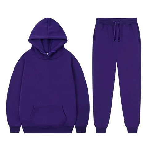 Solid Color, Long-Sleeved Hoodie and Sweatpants - Casual Two-Piece Set for Men and Women - Warms Hoodies