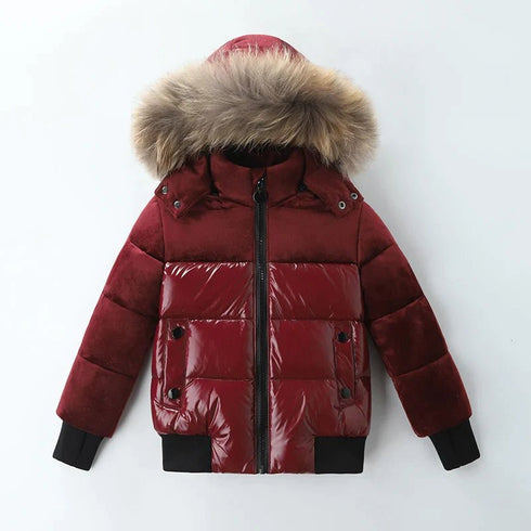 Winter jacket Parka for Kids - Boys & Girls Down Jacket with Natural Fur, Waterproof Outerwear and Snow Coat - Warms Hoodies